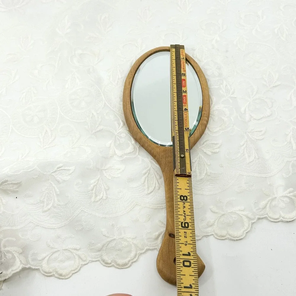 Vintage Handmade Wood Carved Hand Mirror Vanity Mirror - Boho Minimalist